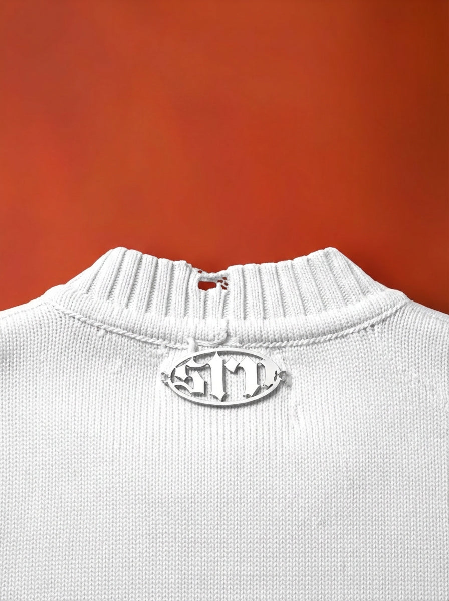 White distressed crew