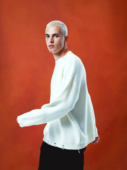 White distressed crew