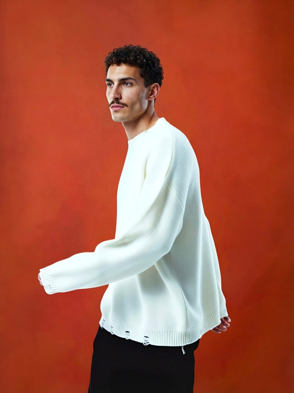 White distressed crew