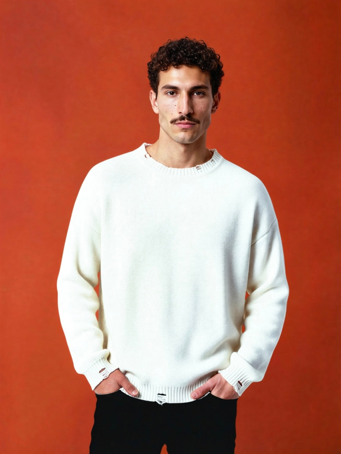 White distressed crew