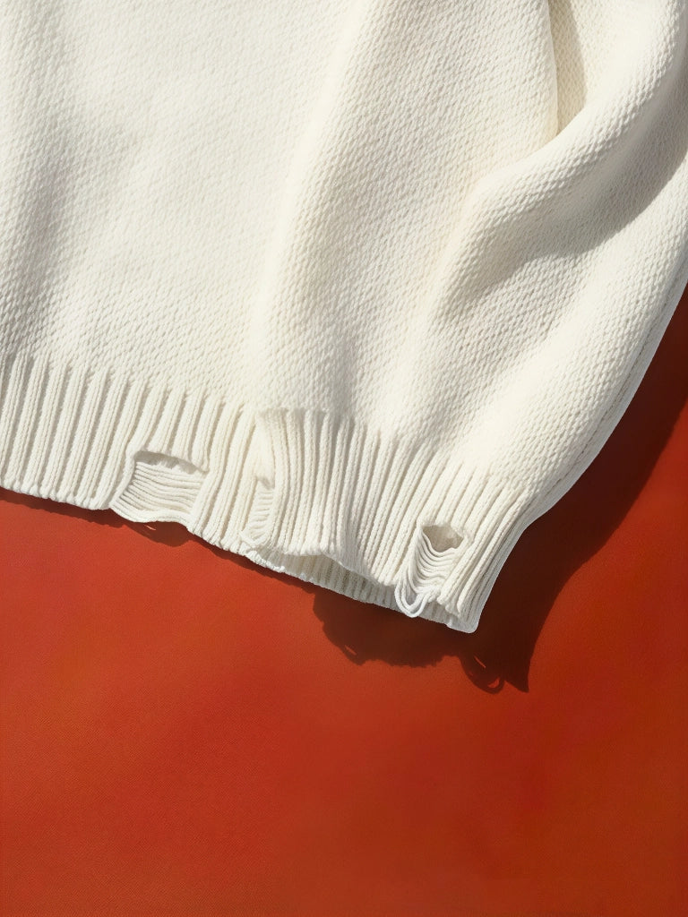 White distressed crew