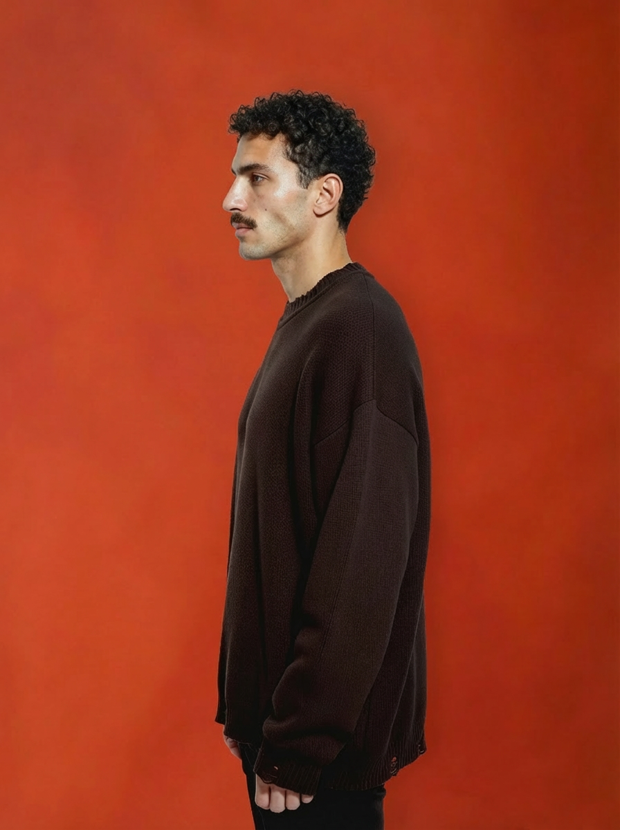 Brown distressed crew