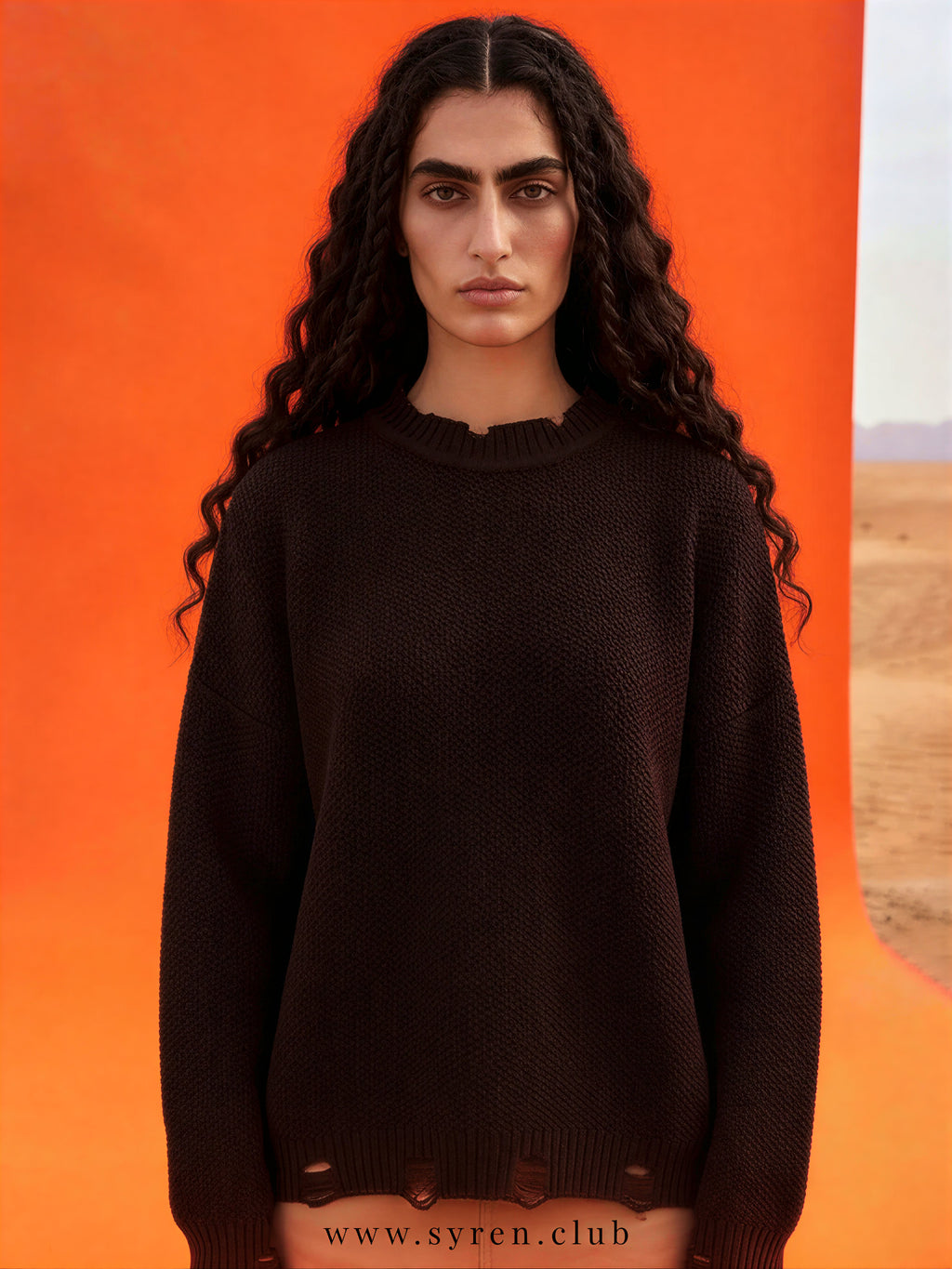 Brown distressed crew